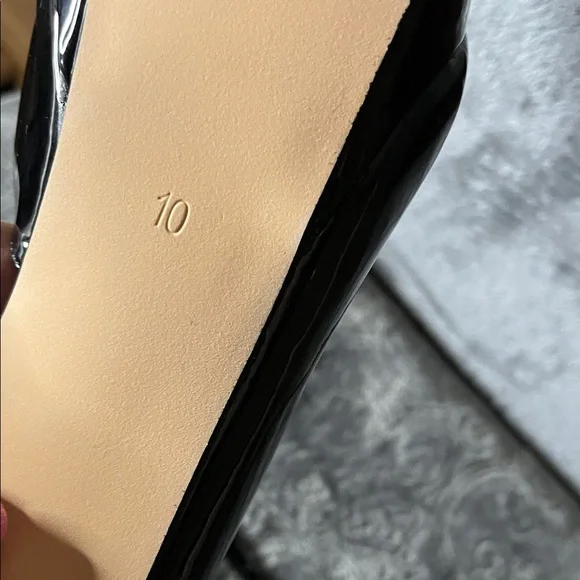 Black Patent Peep-Toe Platform 6 inch Heels with Rhinestone Ankle Strap - Picture 8 of 16